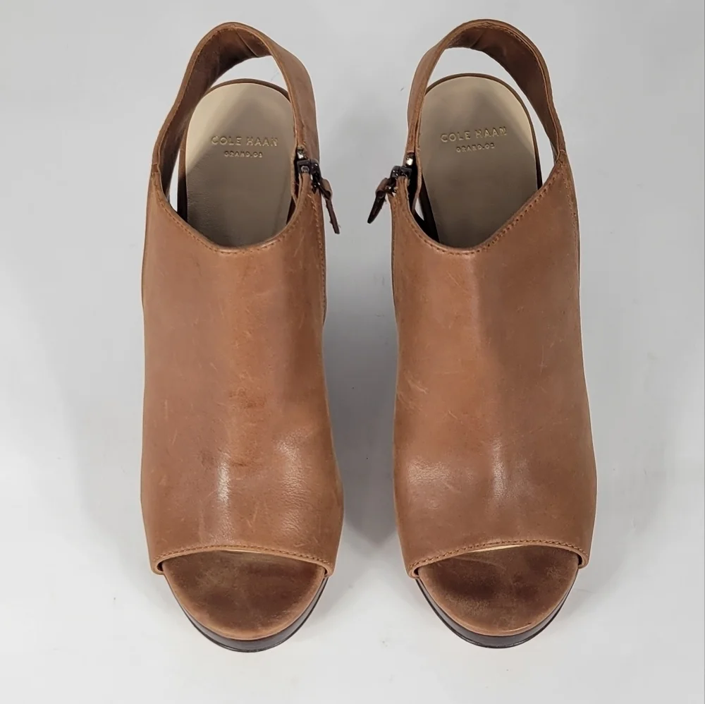 Cole Haan Brown Peep-Toe Wedges #761 Size 10.5
